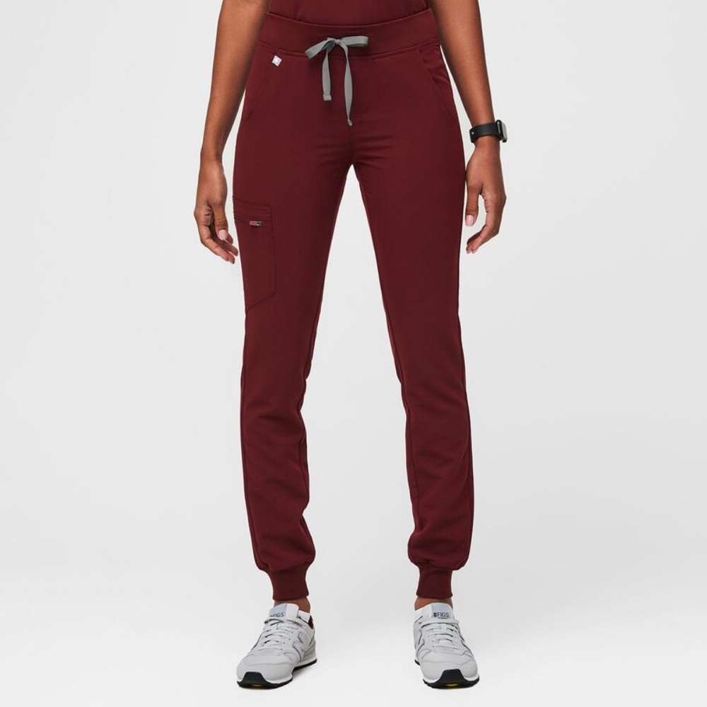 Figs Zamora Jogger Scrub Pants Burgundy with Gray Drawcord Size XL